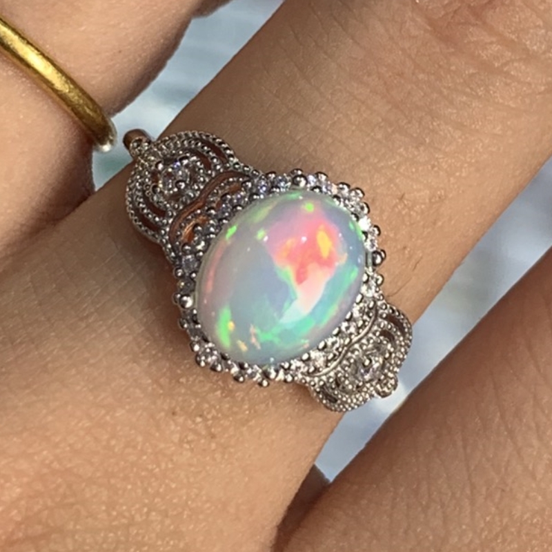 Birthstone Ring Set - Batu kelahiran Oktober 100% cincin Opal