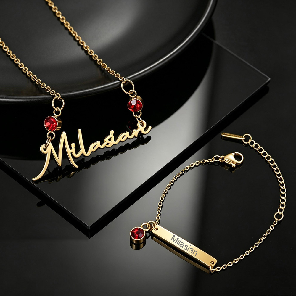 Birthstone Ring Set - Kalung Batu Kelahiran Nama Bayi Custom