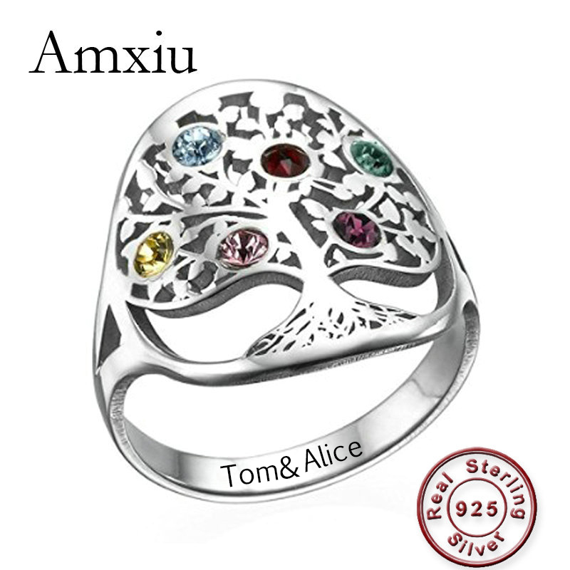 Birthstone Ring Set - Amxiu Pribadi Pohon Cincin dengan Batu