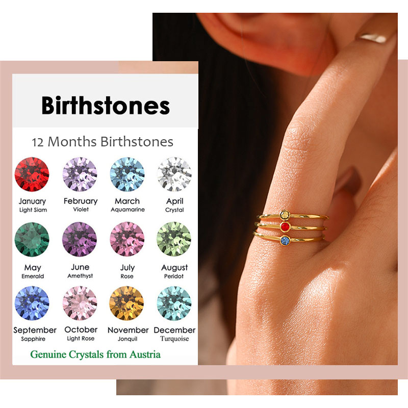 Birthstone Ring Set - Cincin Batu Kelahiran Baja Tahan Karat