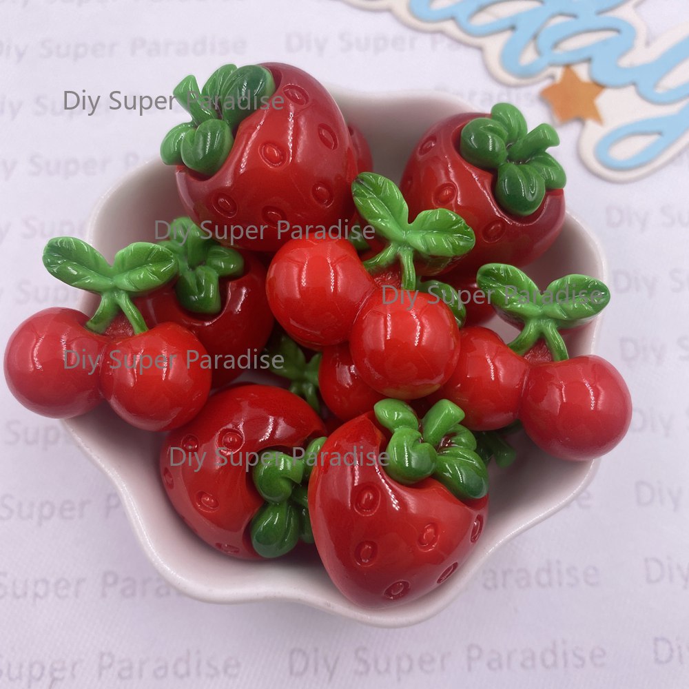 Paradise Jewelry & Watches Dolphin Mall - 8PCS Resin Kawaii Warna-warni Stroberi Merah