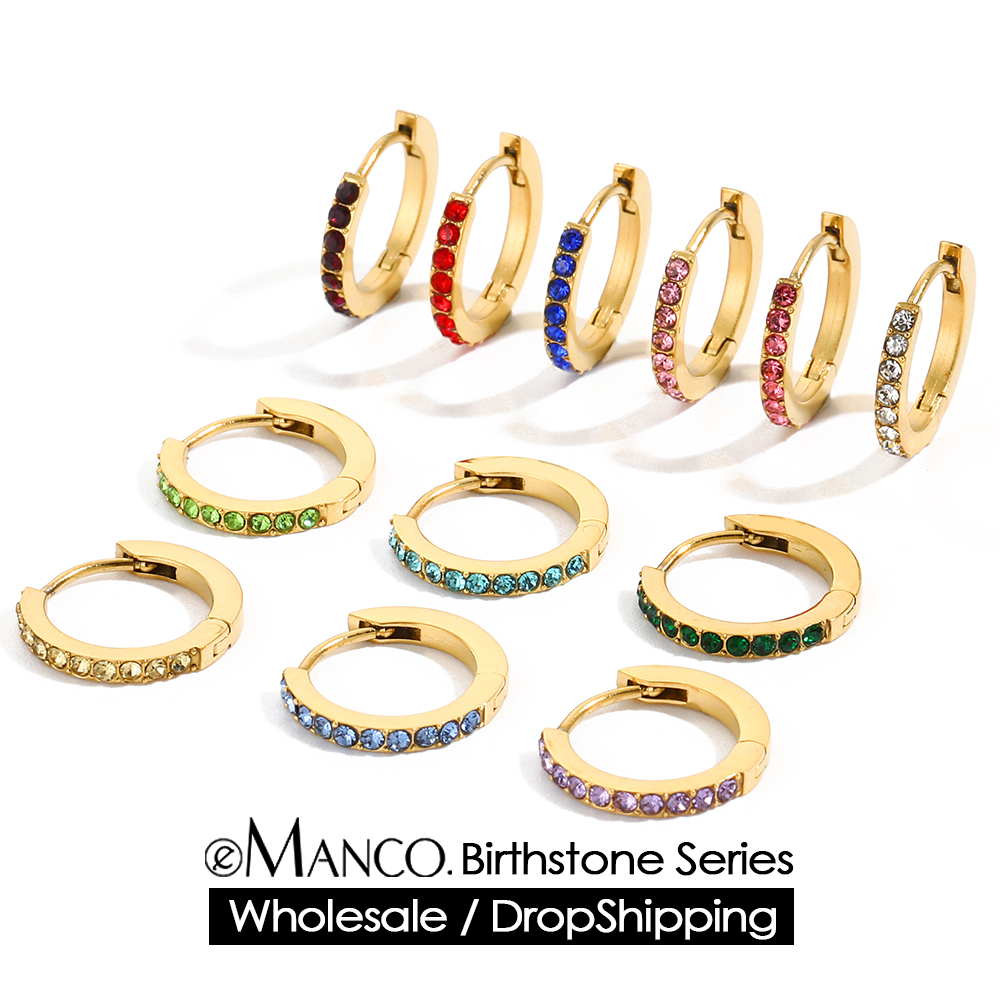 Birthstone Ring Set - Anting Hoop Batu Kelahiran EMANCO Berbahan