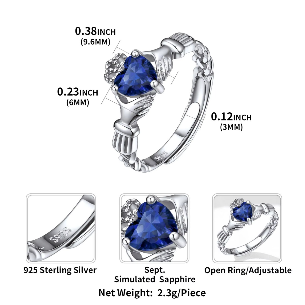 U7 3Mm 925 Cincin Claddagh Per - Birthstone Ring Set ulasan dan harga