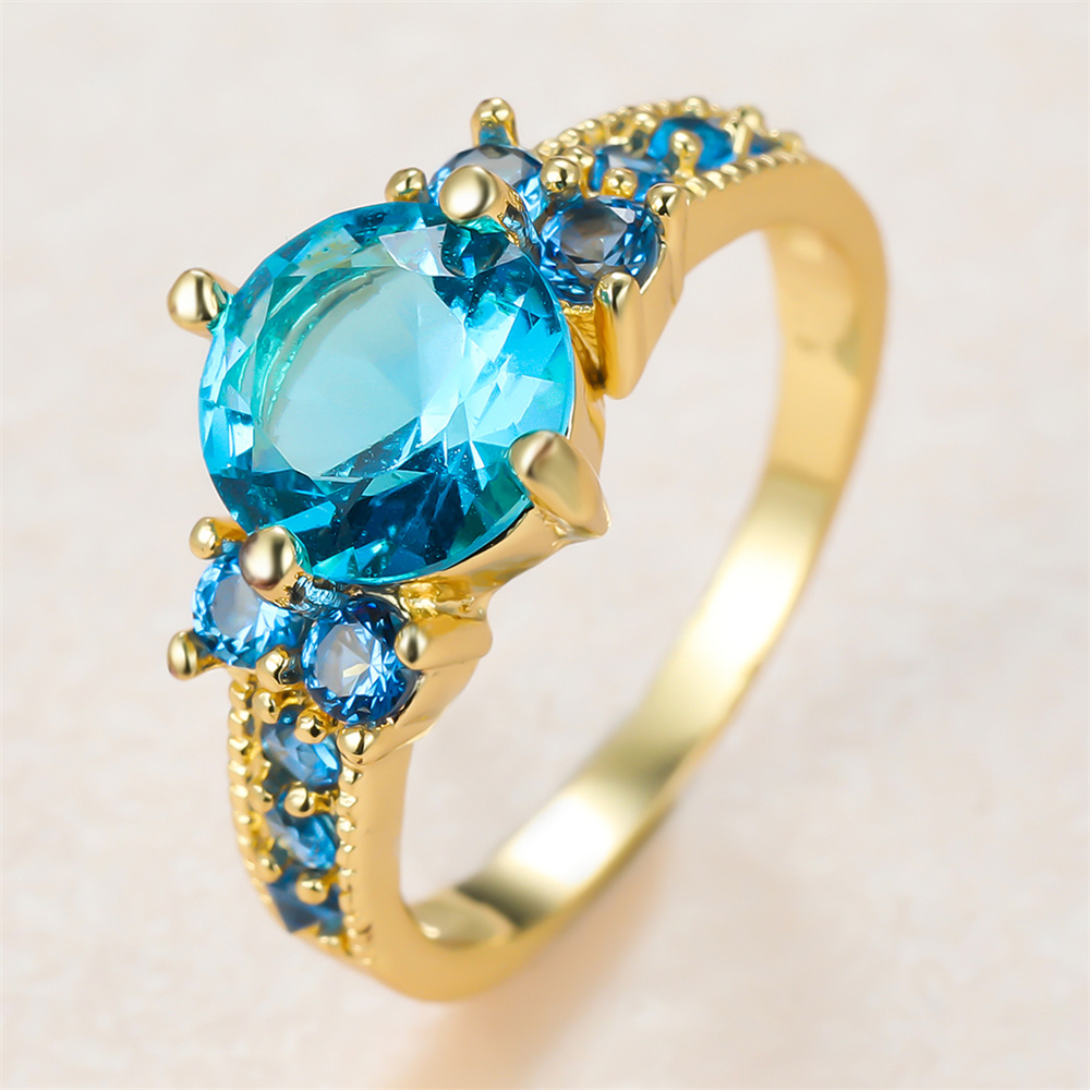 Aqua Blue Kristal bulat batu c - Birthstone Ring Set ulasan dan harga