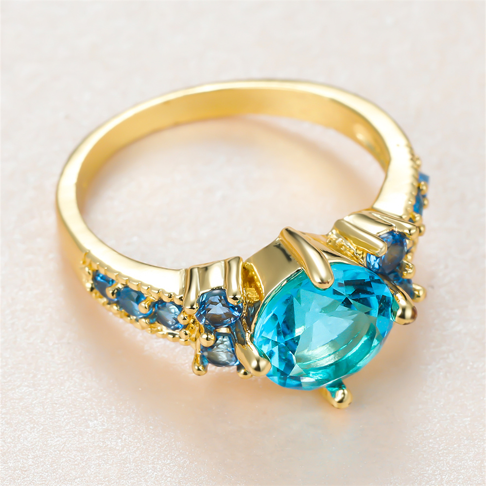 Aqua Blue Kristal bulat batu c - Birthstone Ring Set ulasan dan harga