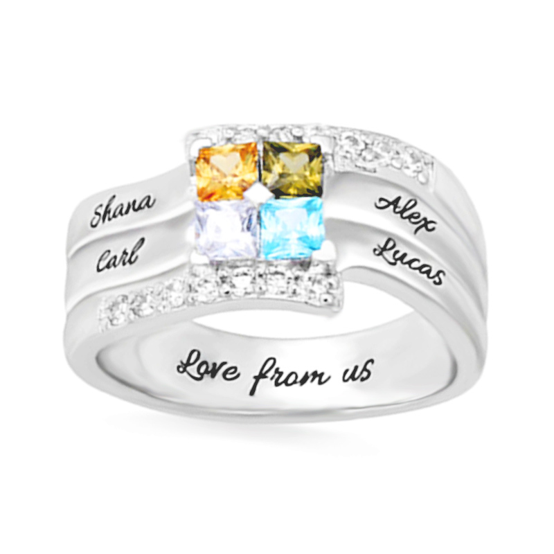Amxiu Menyesuaikan Empat Nama  - Birthstone Ring Set ulasan dan harga