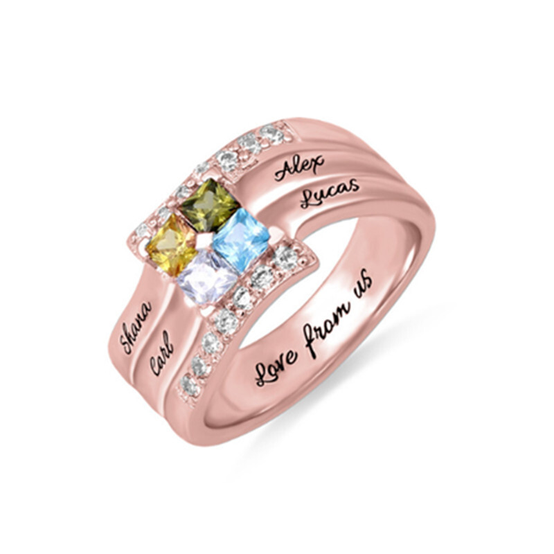 Amxiu Menyesuaikan Empat Nama  - Birthstone Ring Set ulasan dan harga