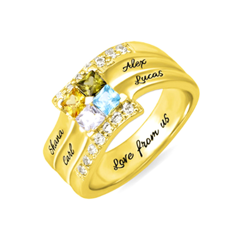 Amxiu Menyesuaikan Empat Nama  - Birthstone Ring Set ulasan dan harga